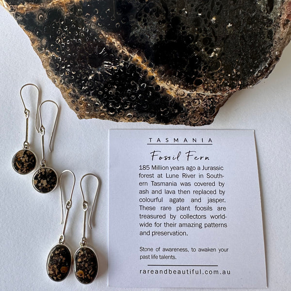 Fossil Wood Bar Drop Earrings-Tasmanian Jewellery and gemstones-Rare and Beautiful