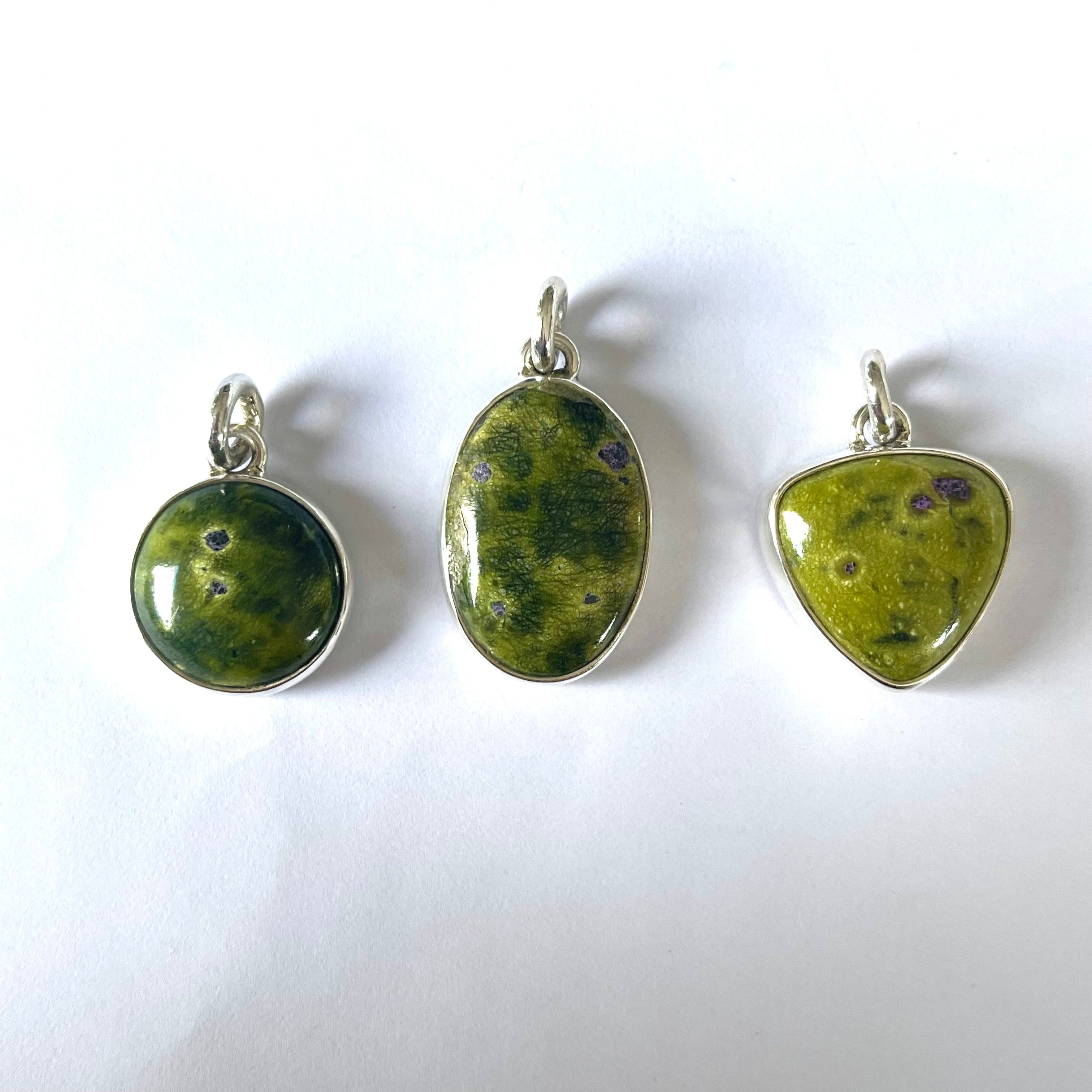 Dainty Stichtite and Serpentine pendants