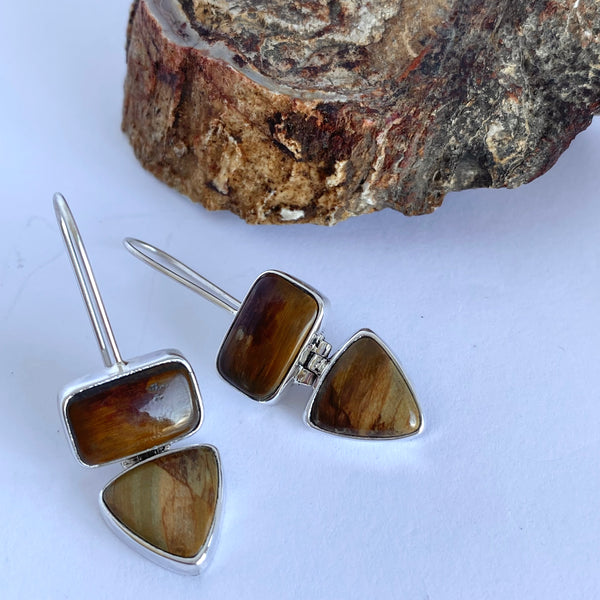 Tasmanian Fossil wood Drop Earrings-Tasmanian Jewellery and gemstones-Rare and Beautiful