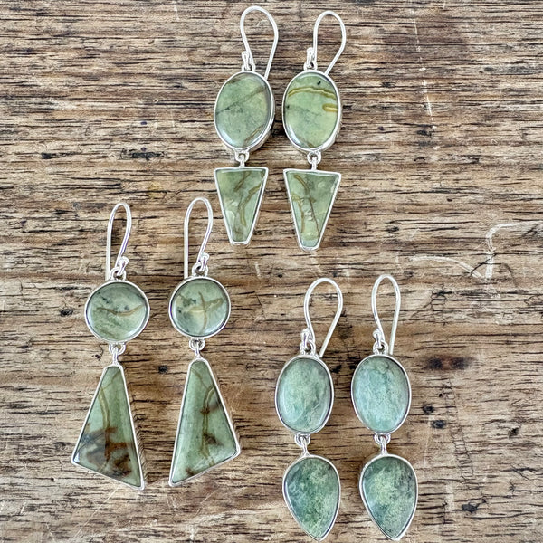Two stone Jade drop earrings-Tasmanian Jewellery and gemstones-Rare and Beautiful
