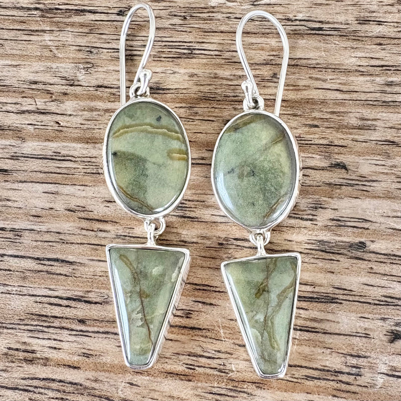 Two stone Jade drop earrings-Tasmanian Jewellery and gemstones-Rare and Beautiful