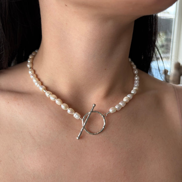Oval pearl necklace with sterling silver feature clasp-Tasmanian Jewellery and gemstones-Rare and Beautiful