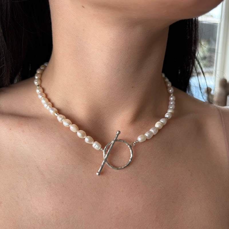 Oval pearl necklace with sterling silver feature clasp-Tasmanian Jewellery and gemstones-Rare and Beautiful