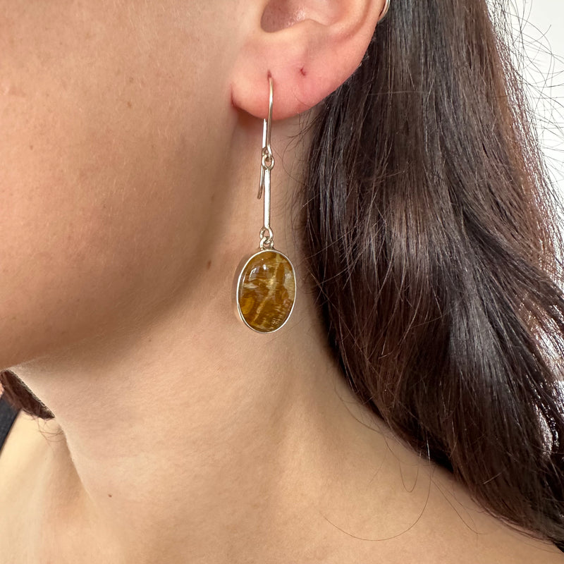 Fossil Wood Bar Drop Earrings-Tasmanian Jewellery and gemstones-Rare and Beautiful