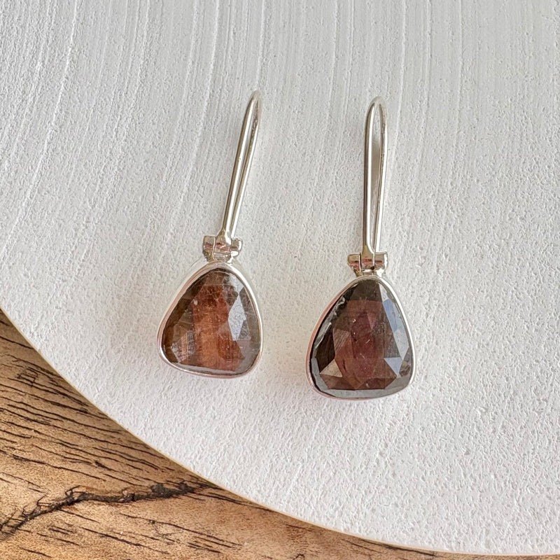 Brown Sapphire drop earrings-Tasmanian Jewellery and gemstones-Rare and Beautiful