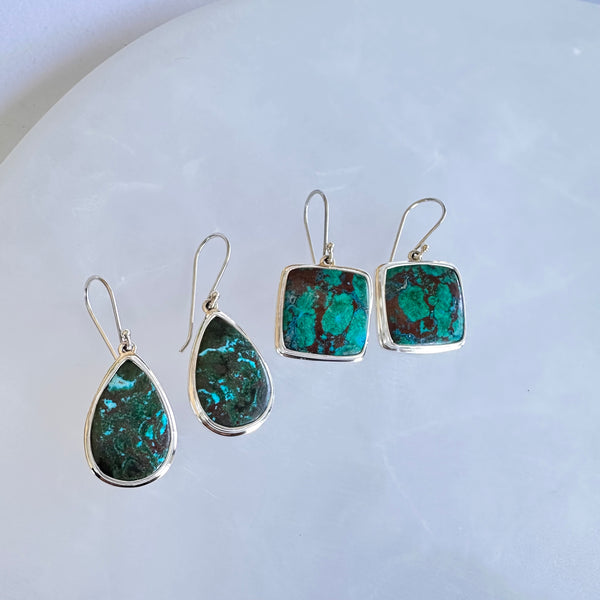 Chrysocolla Drop Earrings-Tasmanian Jewellery and gemstones-Rare and Beautiful