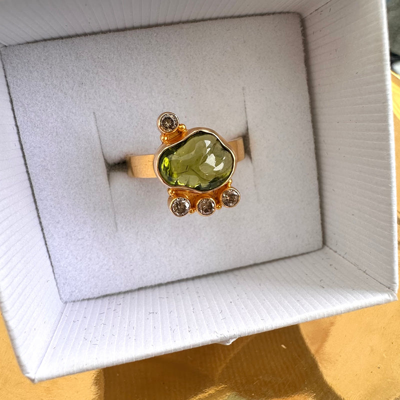 Peridot Pebble & Diamond Ring-Tasmanian Jewellery and gemstones-Rare and Beautiful