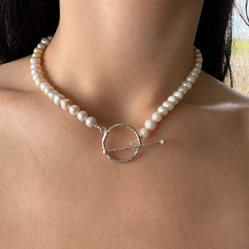 Rounded pearl necklace with sterling silver feature clasp-Tasmanian Jewellery and gemstones-Rare and Beautiful