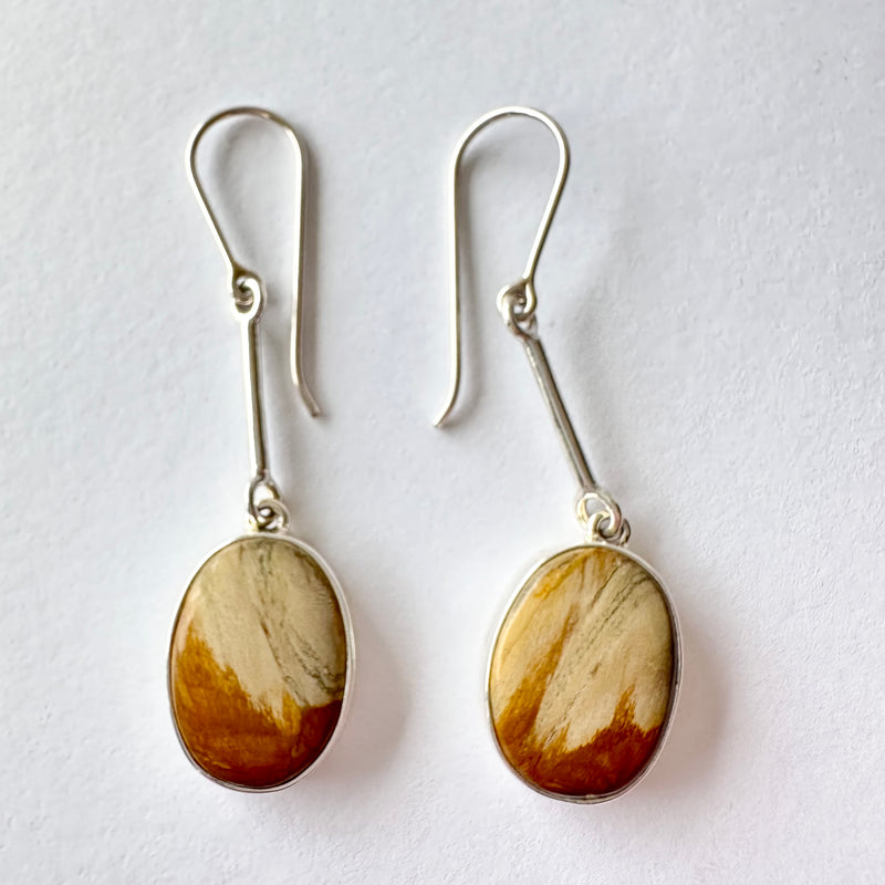 Fossil Wood Bar Drop Earrings-Tasmanian Jewellery and gemstones-Rare and Beautiful