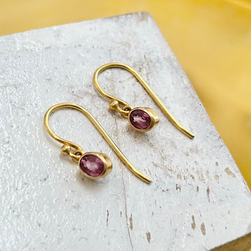 Gold pink sapphire drop earrings-Tasmanian Jewellery and gemstones-Rare and Beautiful