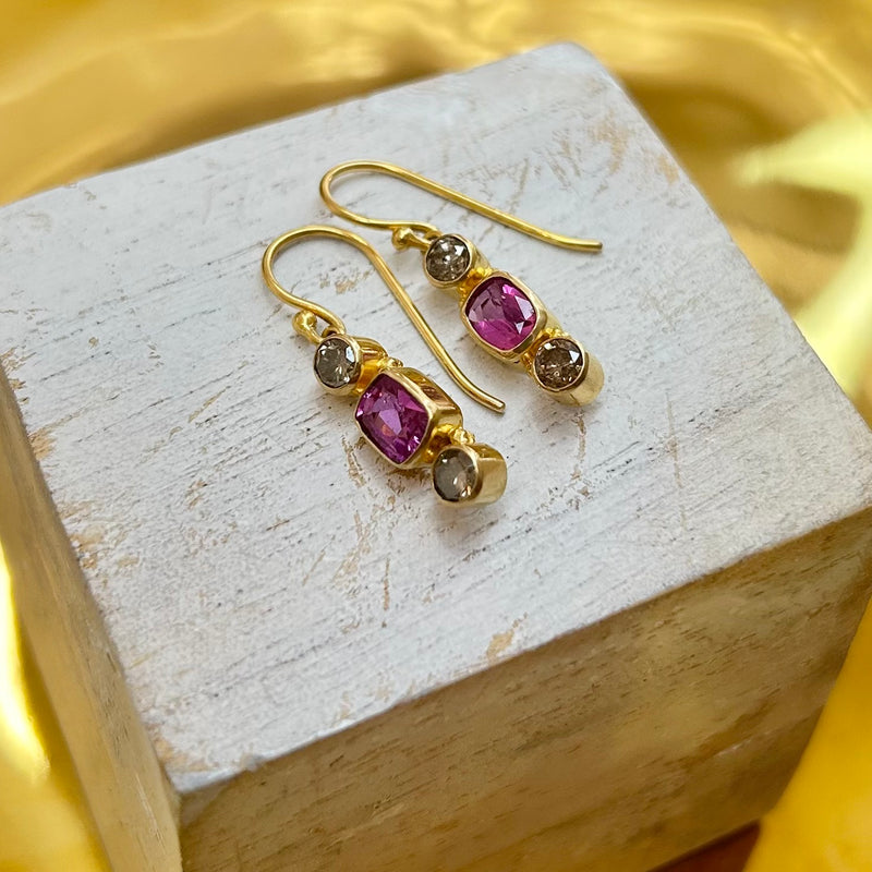 Pink Sapphire and Diamond Gold Earrings-Tasmanian Jewellery and gemstones-Rare and Beautiful