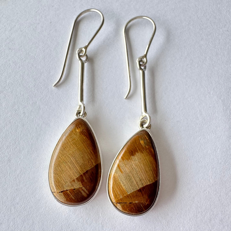 Fossil Wood Bar Drop Earrings-Tasmanian Jewellery and gemstones-Rare and Beautiful