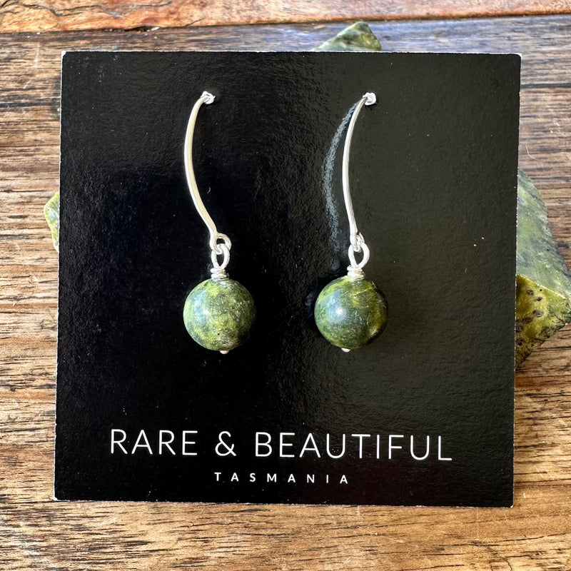 Stichtite and Serpentine long Hook earrings-Tasmanian Jewellery and gemstones-Rare and Beautiful