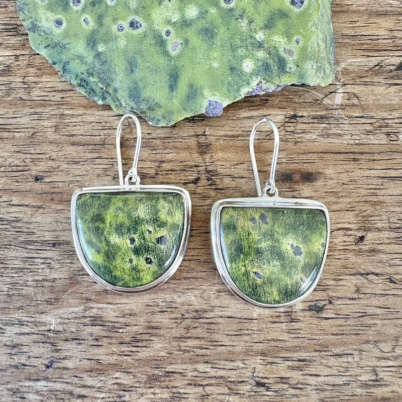 Stitchite and Serpentine drop earrings-Tasmanian Jewellery and gemstones-Rare and Beautiful