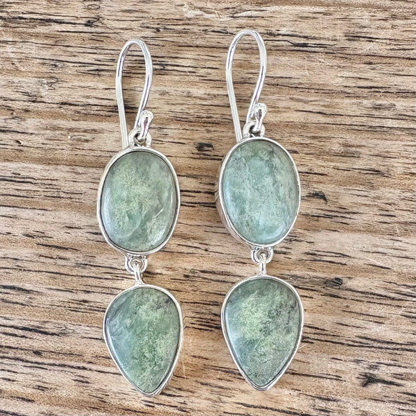Two stone Jade drop earrings-Tasmanian Jewellery and gemstones-Rare and Beautiful