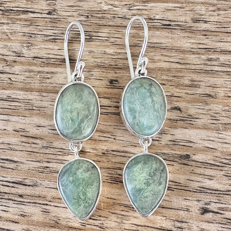 Two stone Jade drop earrings-Tasmanian Jewellery and gemstones-Rare and Beautiful