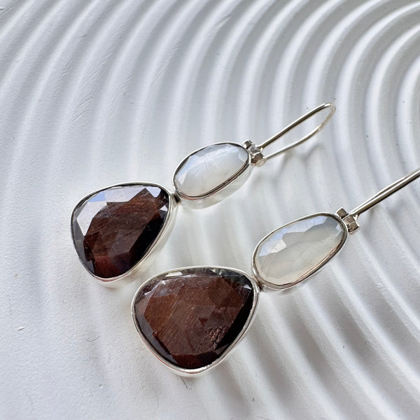 Moonstone ad Star Sapphire Drop earrings-Tasmanian Jewellery and gemstones-Rare and Beautiful