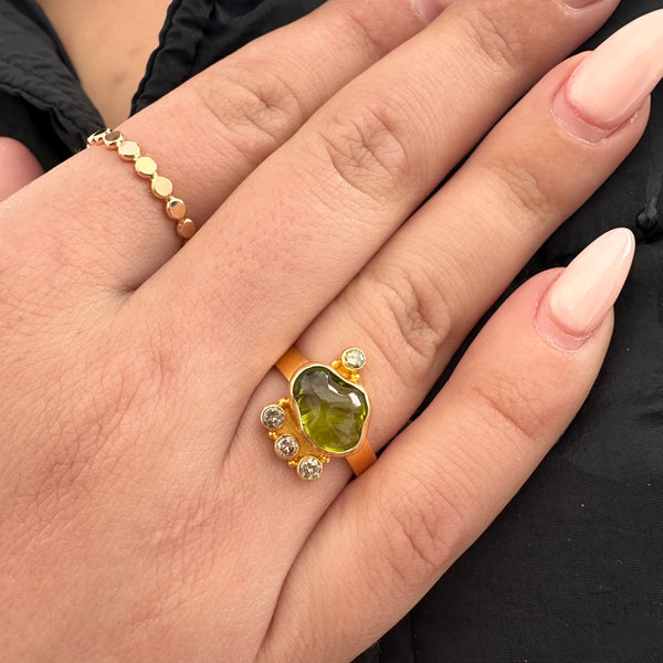 Peridot Pebble & Diamond Ring-Tasmanian Jewellery and gemstones-Rare and Beautiful