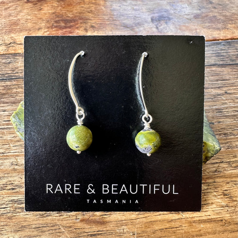 Stichtite and Serpentine long Hook earrings-Tasmanian Jewellery and gemstones-Rare and Beautiful