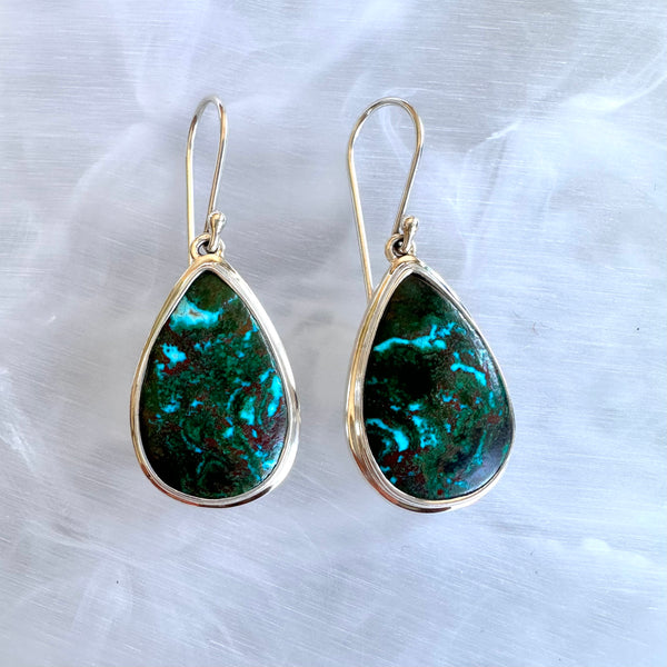 Chrysocolla Drop Earrings-Tasmanian Jewellery and gemstones-Rare and Beautiful