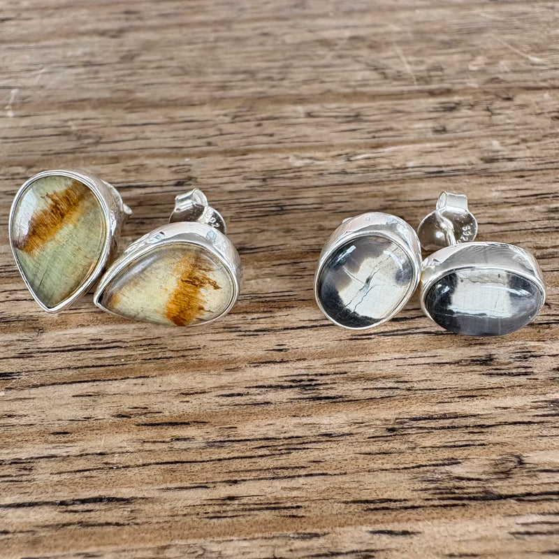 Petite Fossil Wood Studs-Tasmanian Jewellery and gemstones-Rare and Beautiful