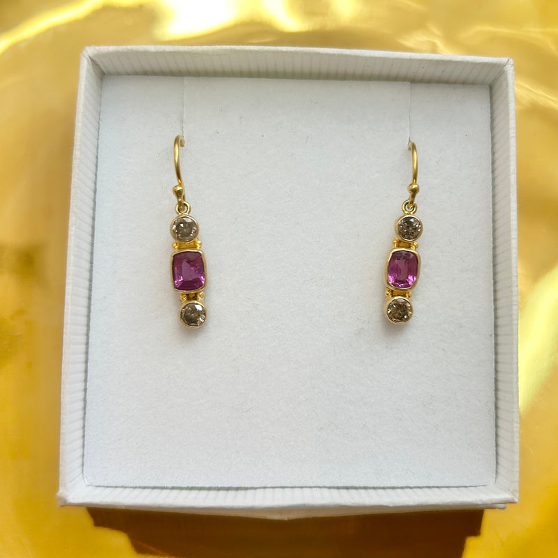 Pink Sapphire and Diamond Gold Earrings-Tasmanian Jewellery and gemstones-Rare and Beautiful