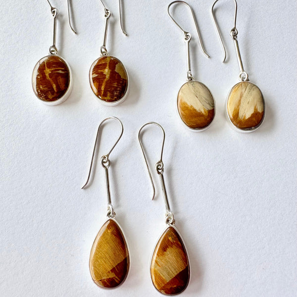 Fossil Wood Bar Drop Earrings-Tasmanian Jewellery and gemstones-Rare and Beautiful