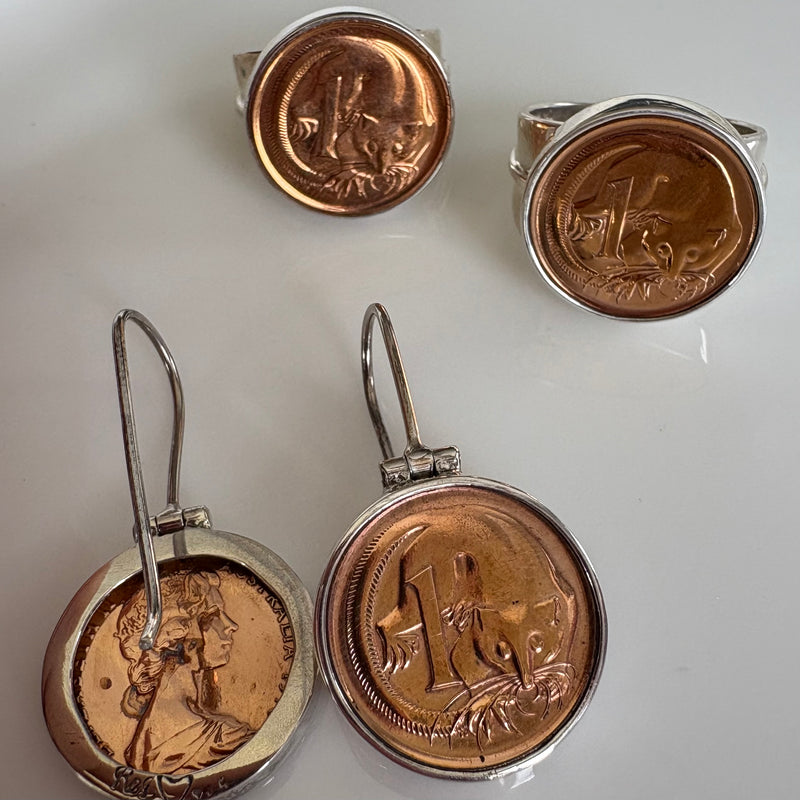 One cent coin earrings-Tasmanian Jewellery and gemstones-Rare and Beautiful
