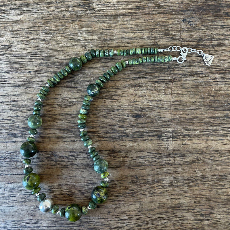 Serpentine and Stitchite bead Necklace-Tasmanian Jewellery and gemstones-Rare and Beautiful