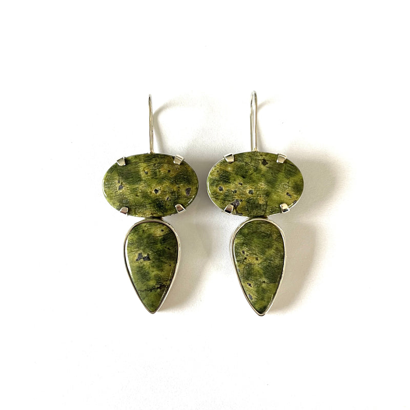 Stichtite and Serpentine double drop earrings-Tasmanian Jewellery and gemstones-Rare and Beautiful
