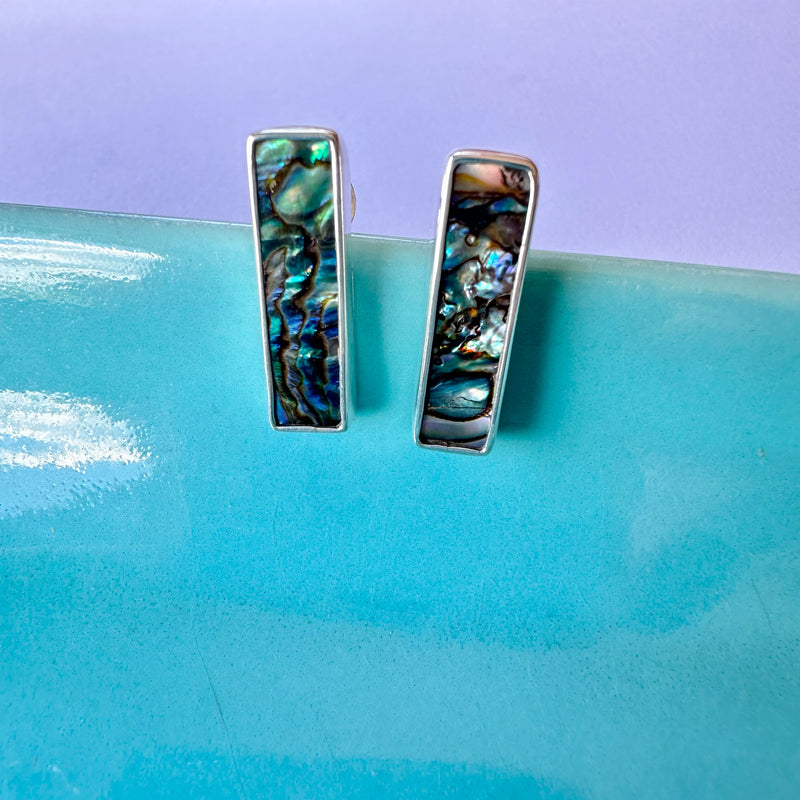 Paua Rectangle Studs-Tasmanian Jewellery and gemstones-Rare and Beautiful