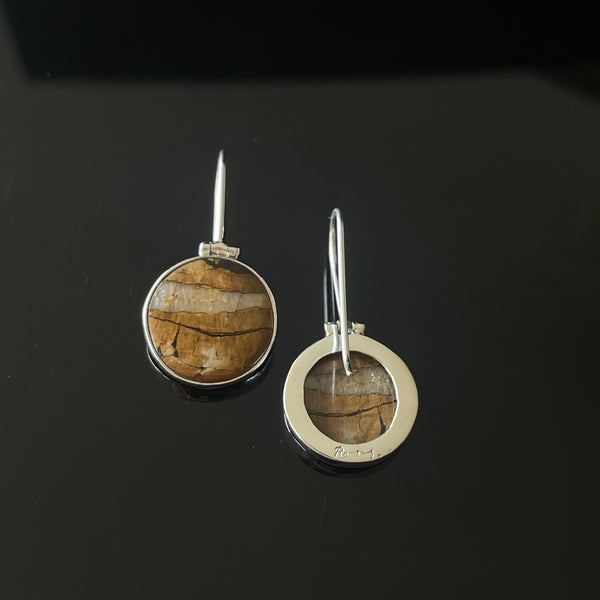 Round Fossil Wood Earrings-Tasmanian Jewellery and gemstones-Rare and Beautiful
