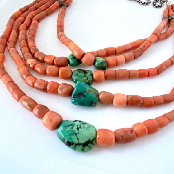 Tibetan coral and turquoise necklace-Tasmanian Jewellery and gemstones-Rare and Beautiful