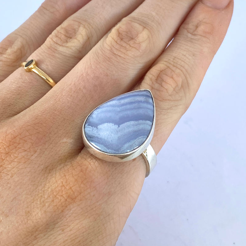 Blue Lace Agate Pear Ring-Tasmanian Jewellery and gemstones-Rare and Beautiful