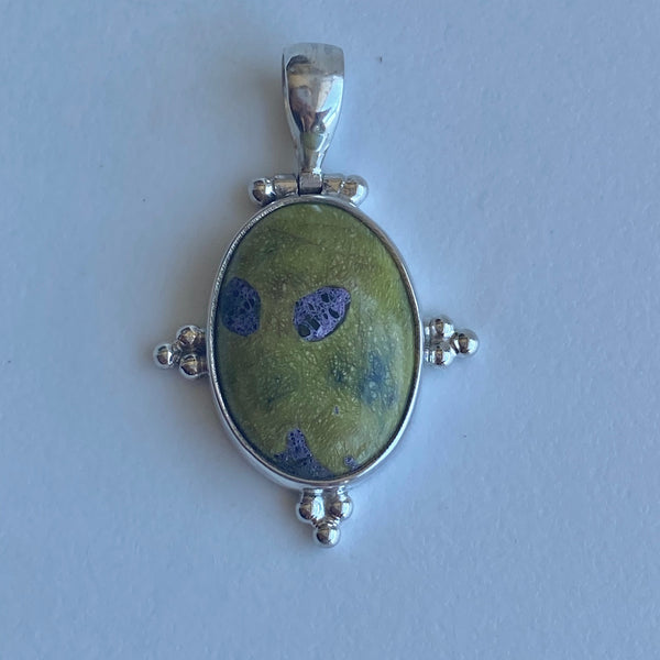 Stichtite and Serpentine pendant with Sterling silver balls-Tasmanian Jewellery and gemstones-Rare and Beautiful