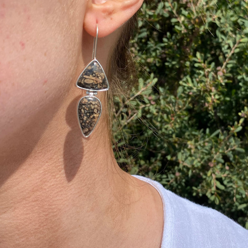 Fossil Fern Drop Earrings-Tasmanian Jewellery and gemstones-Rare and Beautiful