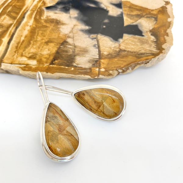 Fossil Wood Drop Earrings-Tasmanian Jewellery and gemstones-Rare and Beautiful