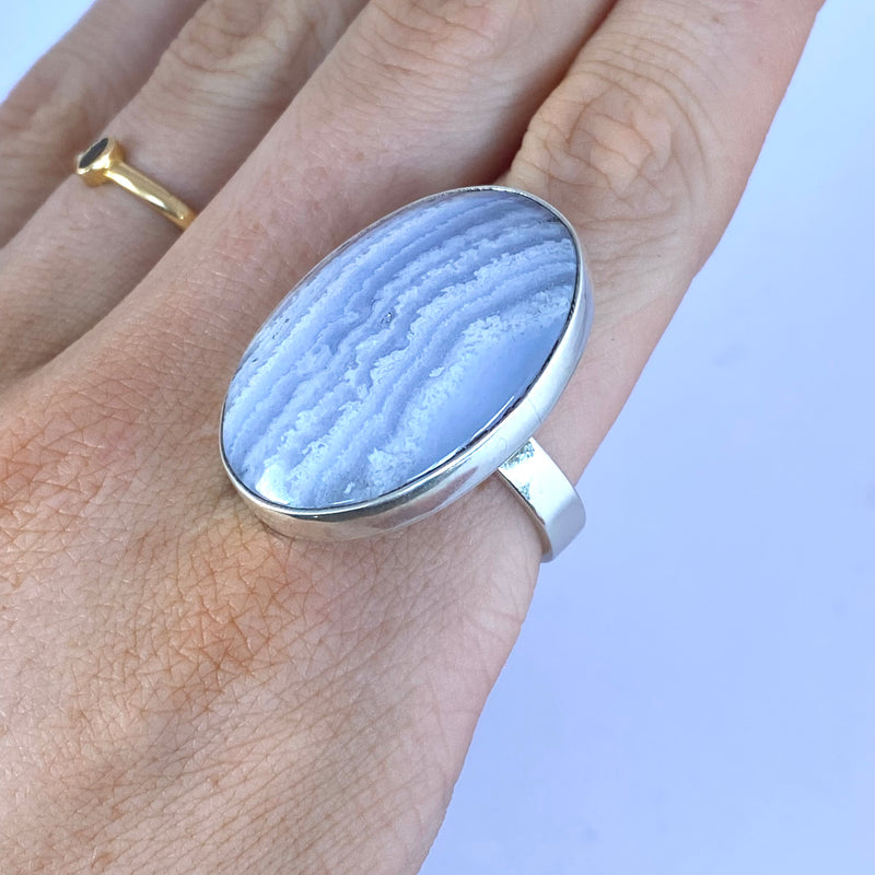 Blue Lace Agate Oval Ring-Tasmanian Jewellery and gemstones-Rare and Beautiful