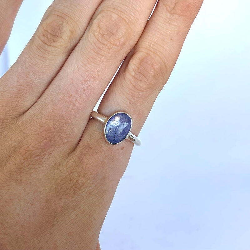 oval tanzanite ring set with sterling silver