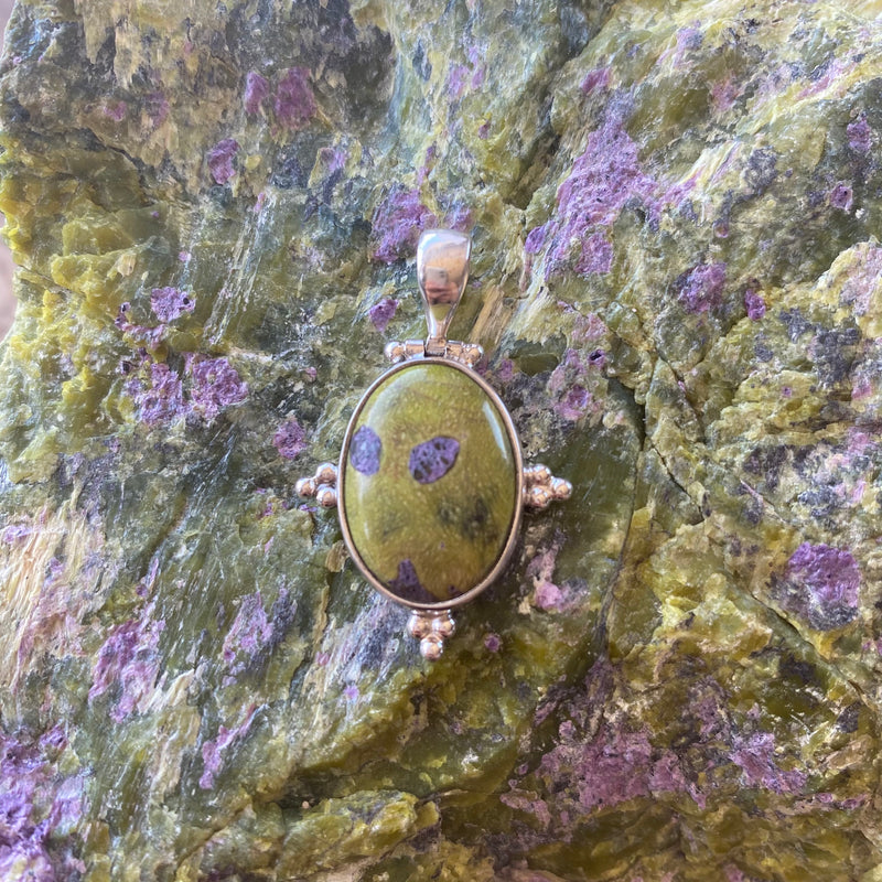 Stichtite and Serpentine pendant with Sterling silver balls-Tasmanian Jewellery and gemstones-Rare and Beautiful