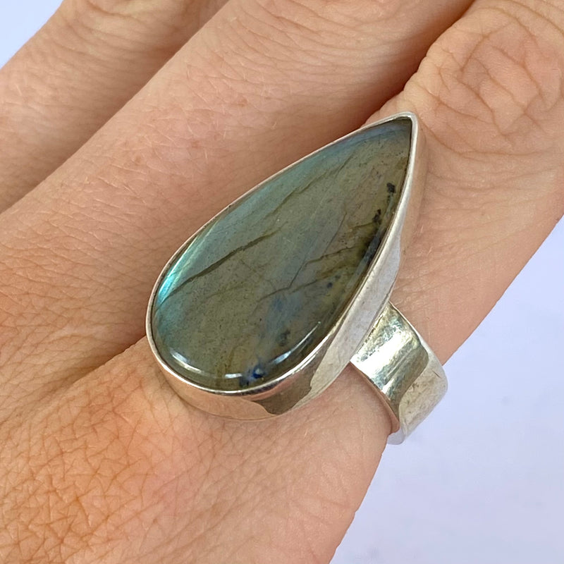 Long Pear Labradorite Ring-Tasmanian Jewellery and gemstones-Rare and Beautiful