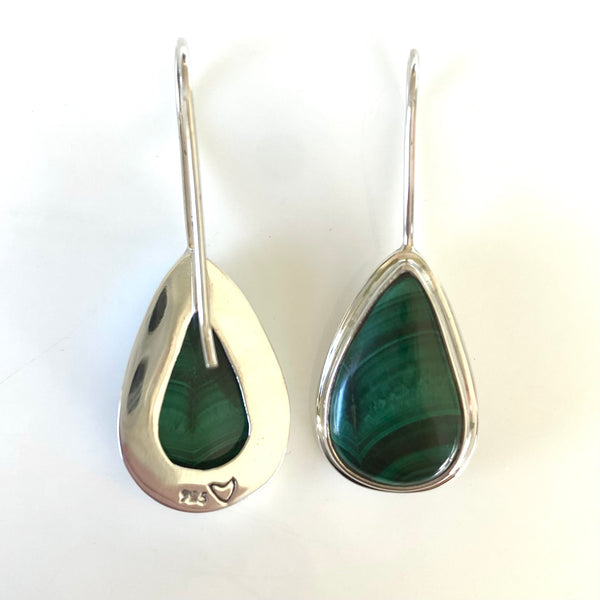 Malachite pear shaped earrings-Tasmanian Jewellery and gemstones-Rare and Beautiful