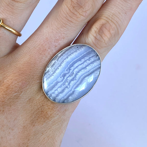 Blue Lace Agate Oval Ring-Tasmanian Jewellery and gemstones-Rare and Beautiful