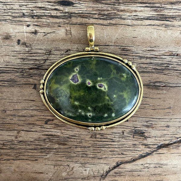 Stichtite + Serpentine Brass Pendant-Tasmanian Jewellery and gemstones-Rare and Beautiful