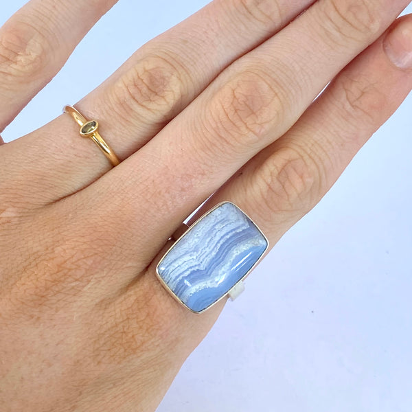 Blue Lace Agate Rectangle Ring-Tasmanian Jewellery and gemstones-Rare and Beautiful