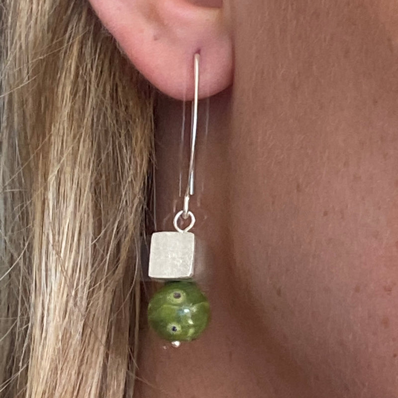 Stitchite and Serpentine drop bead earrings-Tasmanian Jewellery and gemstones-Rare and Beautiful