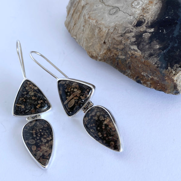 Fossil Fern Drop Earrings-Tasmanian Jewellery and gemstones-Rare and Beautiful
