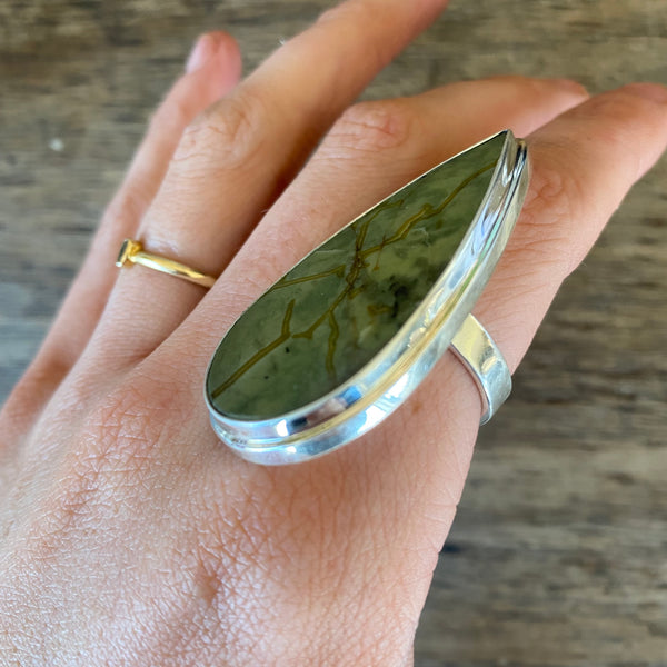 ring set with sterling silver and jade 