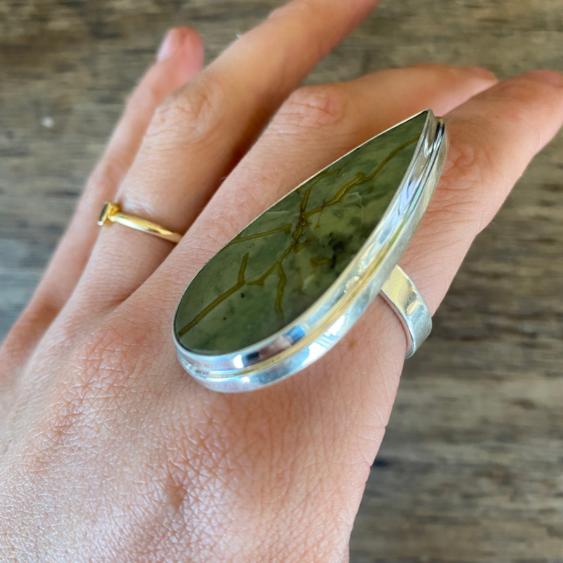 ring set with sterling silver and jade 