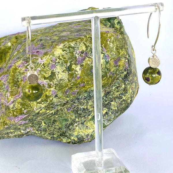 Stichtite and Serpentine earrings with Bead accent-Tasmanian Jewellery and gemstones-Rare and Beautiful
